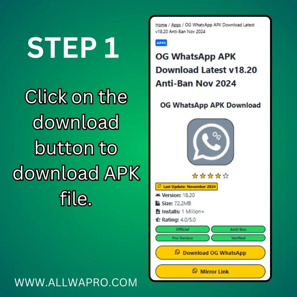 step1 CLICK ON DOWNLOAD BUTTON TO DOWNLOAD OG WHATSAPP